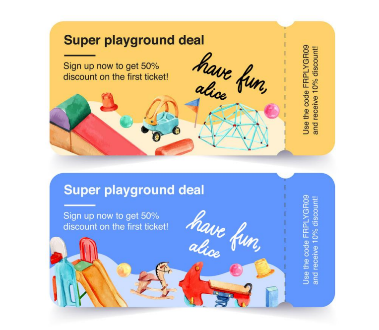 Ticket-Design mit zwei Lettering-Varianten