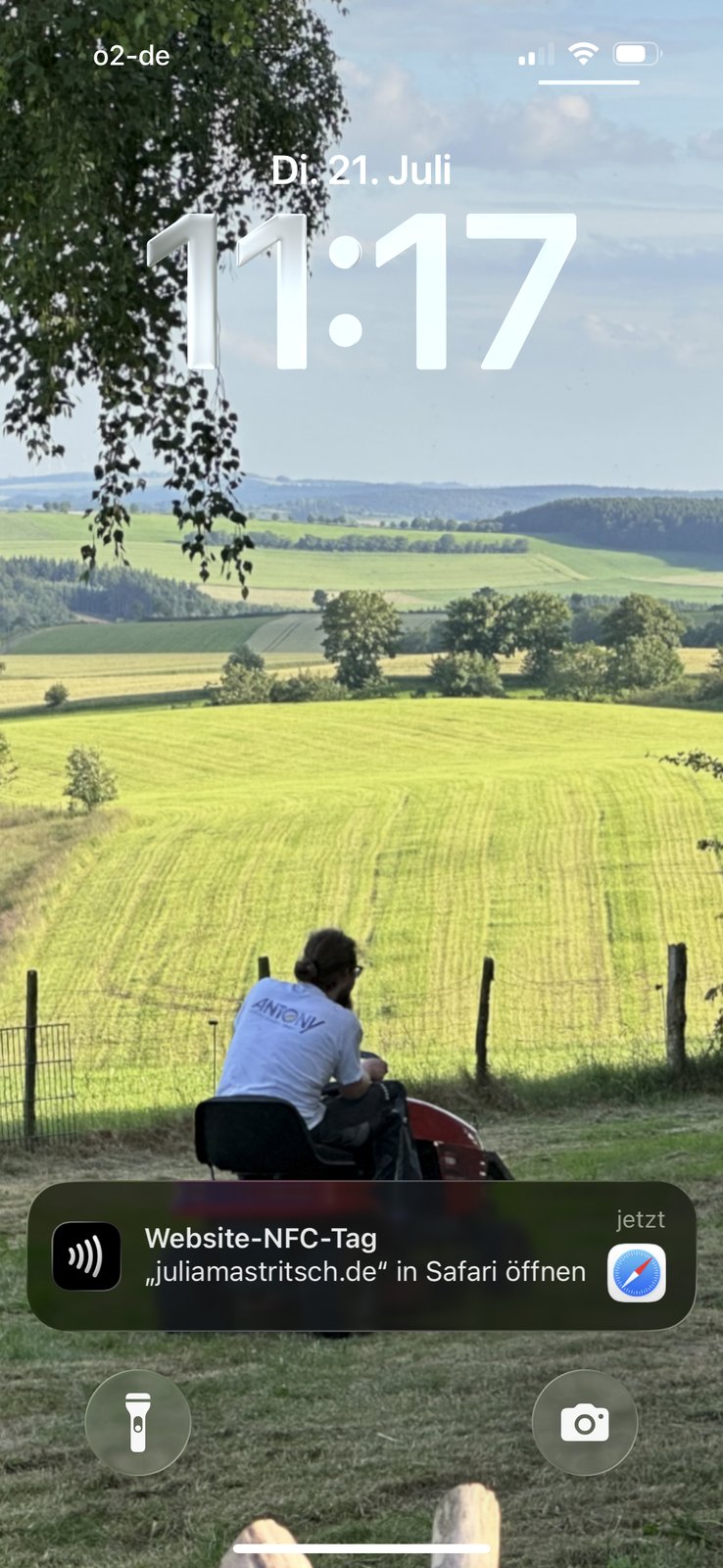 Test-Notification beim Antippen der Visitenkarte